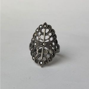 🍀 2 for $20 — Vintage Goth/Gothic Filigree Ring with Natural Marcasite Stones
